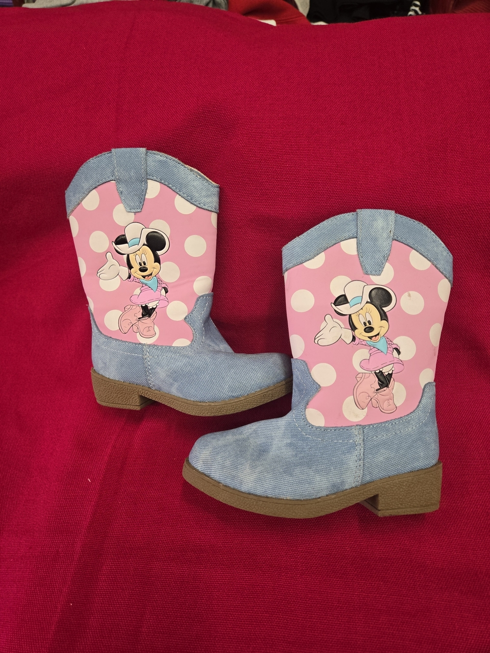 Disney Minnie Mouse Pink & Light Blue Kids Cowboy Boots